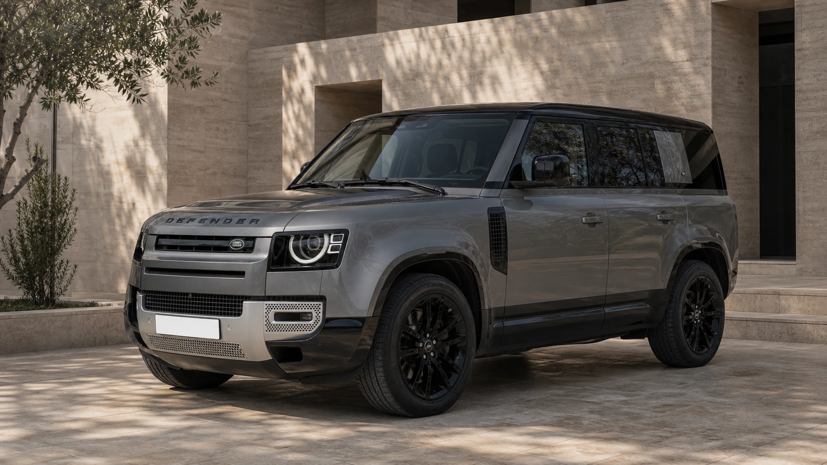 2024 Land Rover Defender 110 in an Amman limestone courtyard