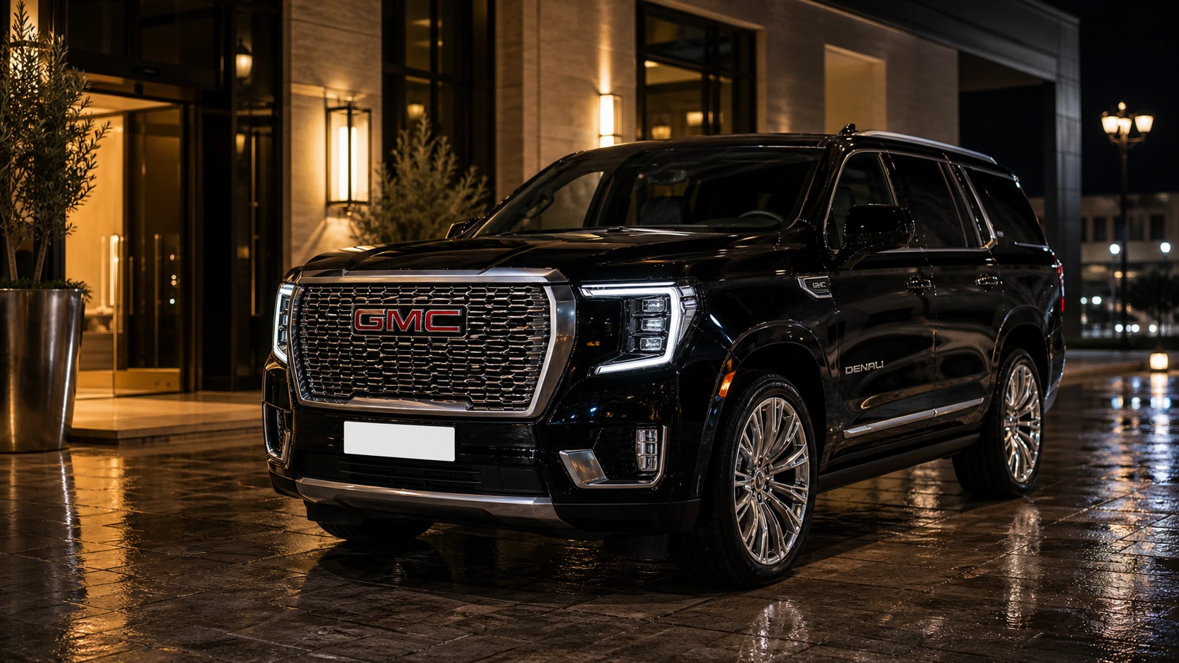 2023 GMC Yukon Denali in Onyx Black at an Amman night arrival