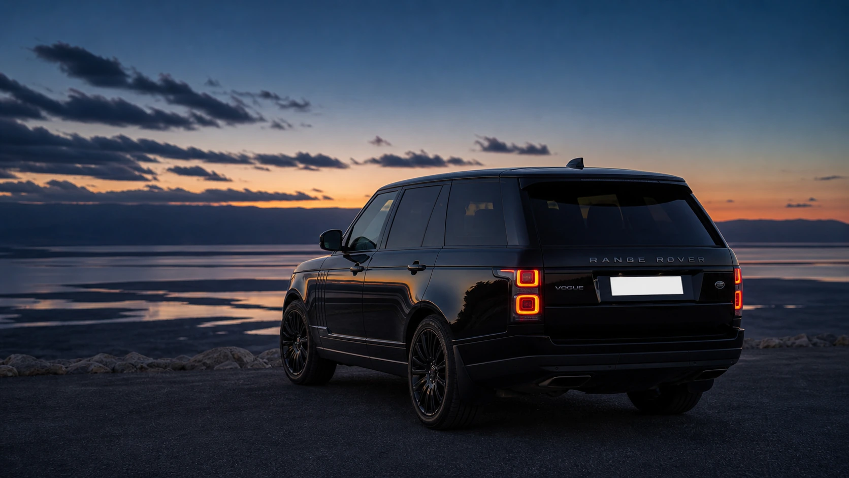 2020 Range Rover Vogue on the Dead Sea road at blue hour